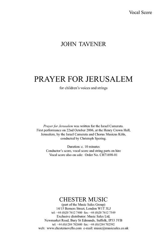Prayer For Jerusalem - Score